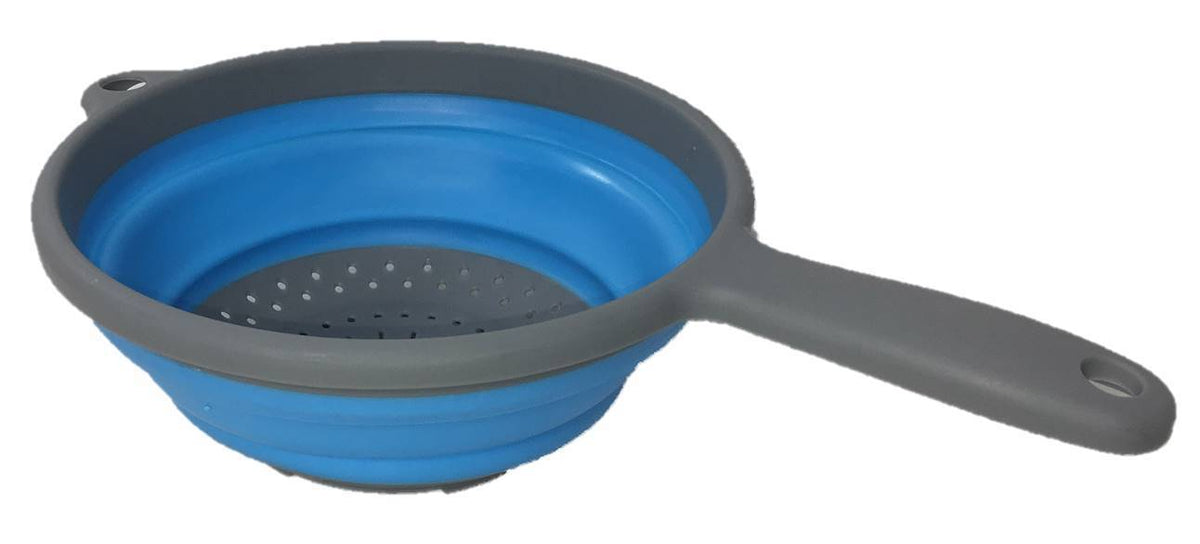 Collapsible Space Saving Products Silicone Colander with Handle – Blue