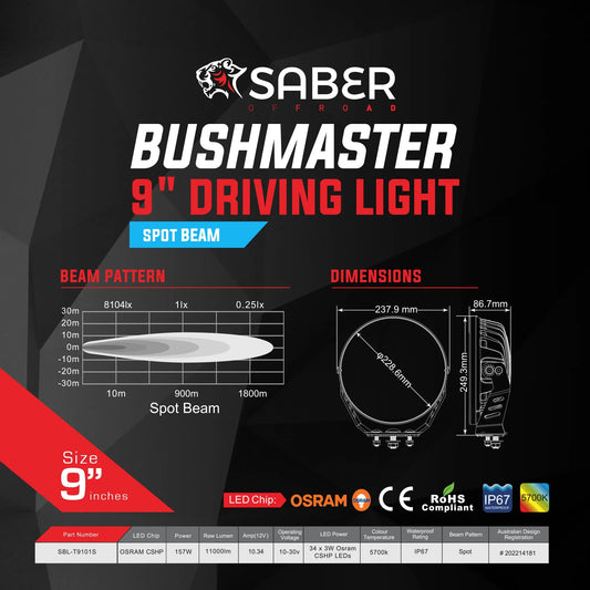 Saber Driving Light - 9 inch - Spot Beam - image 2