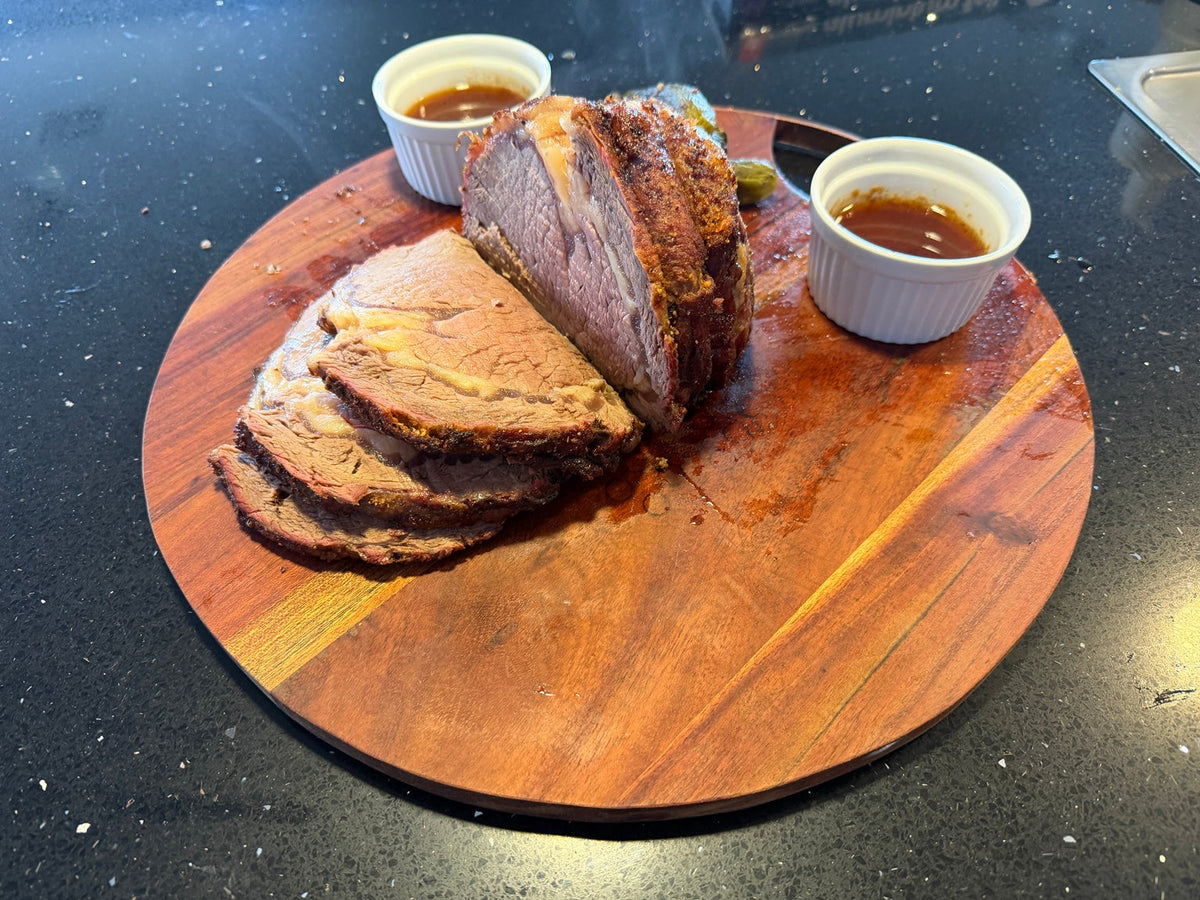Sliced smoked scotch roast with pickles and Golden Bickie whisky butter