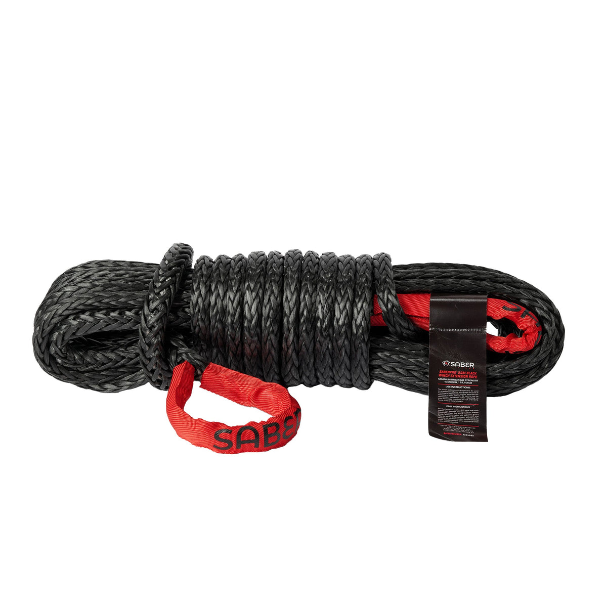SaberPro Winch Extension Ropes with Red Sheath Eyes - Black - product image