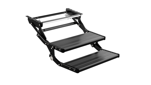 On The Road RV black double folding manual step with LED light