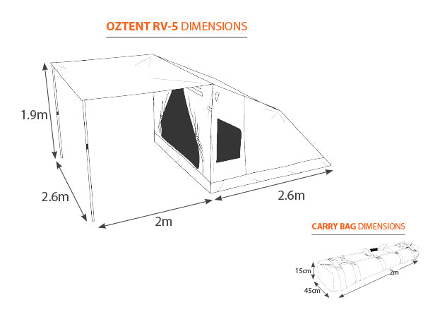 Oztent RV5 Tent and Bag Dimensions
