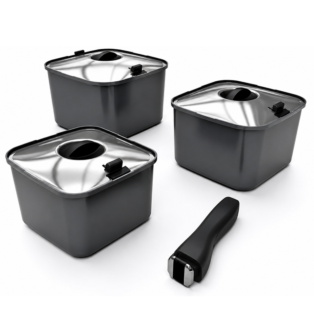 SmartSpace Square Cookware Set with Detachable Handle