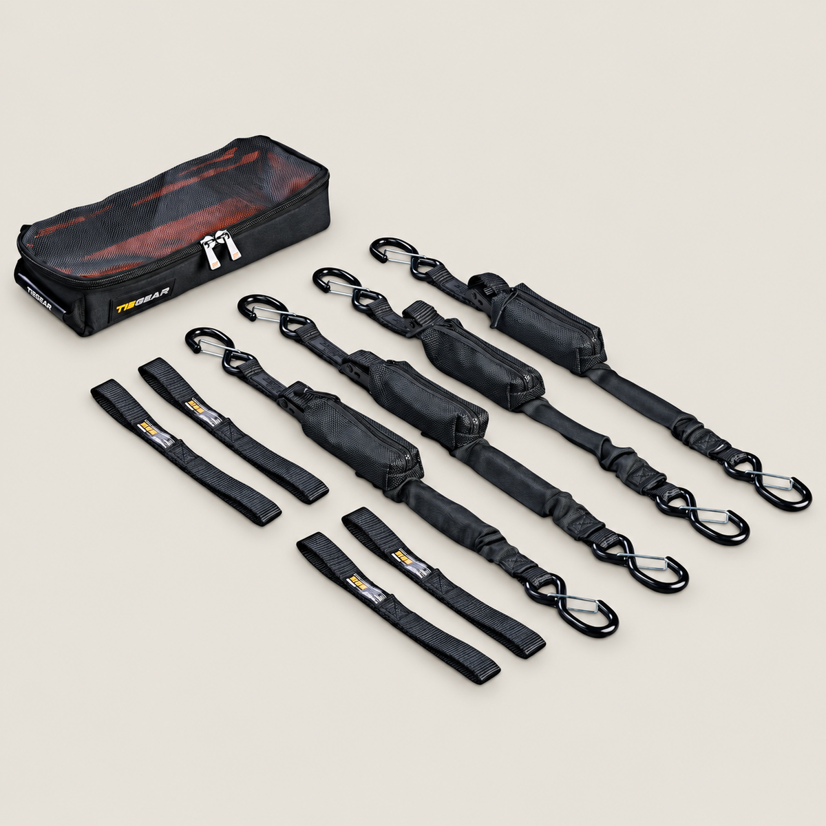 TIEGEAR FlexStrap Bundle on warm light stone background